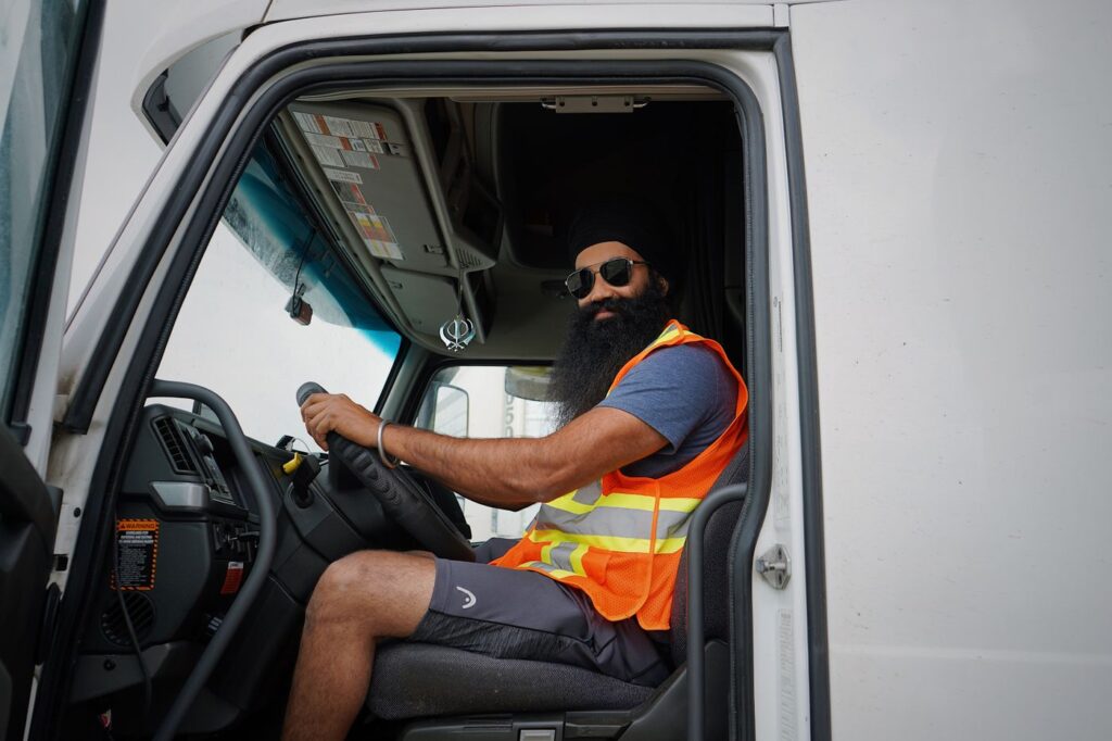 Professional driver at the wheel of a truck