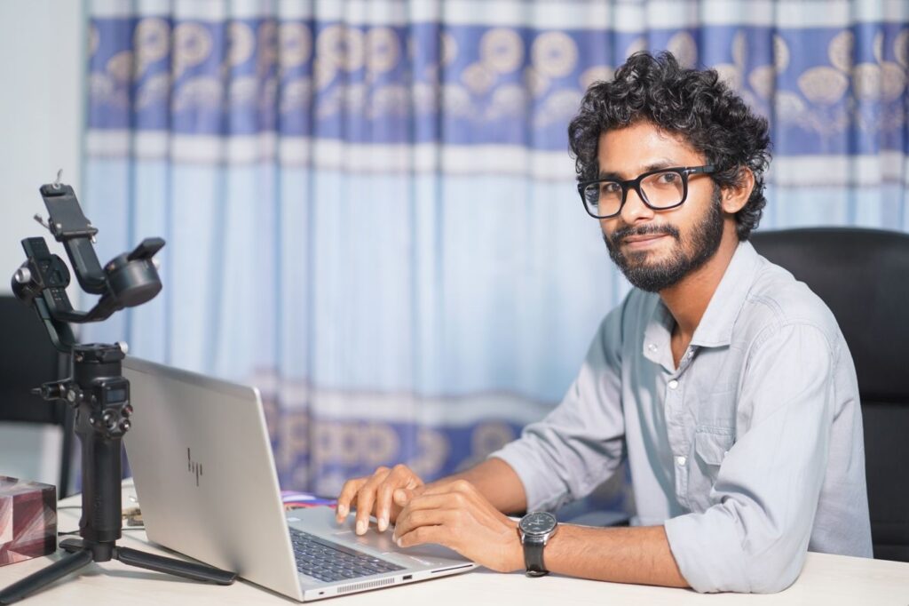 Web developer building a business website in the office